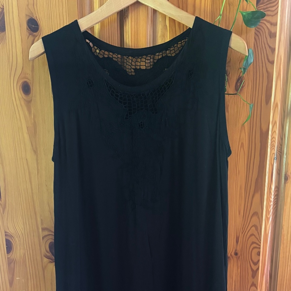 90s Vintage Black Bohemian Maxi Dress Small/Medium Lace/Crochet Detail
